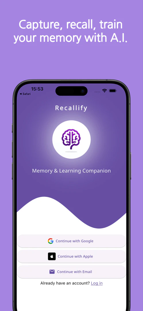 Recallify AI productivity app overview with memory support features