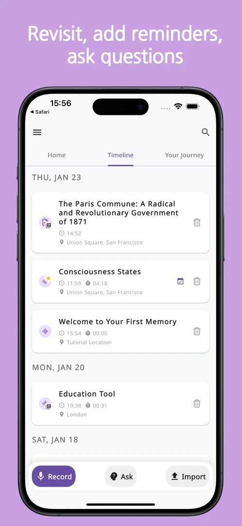 Recallify app user scenario showing task management and reminders