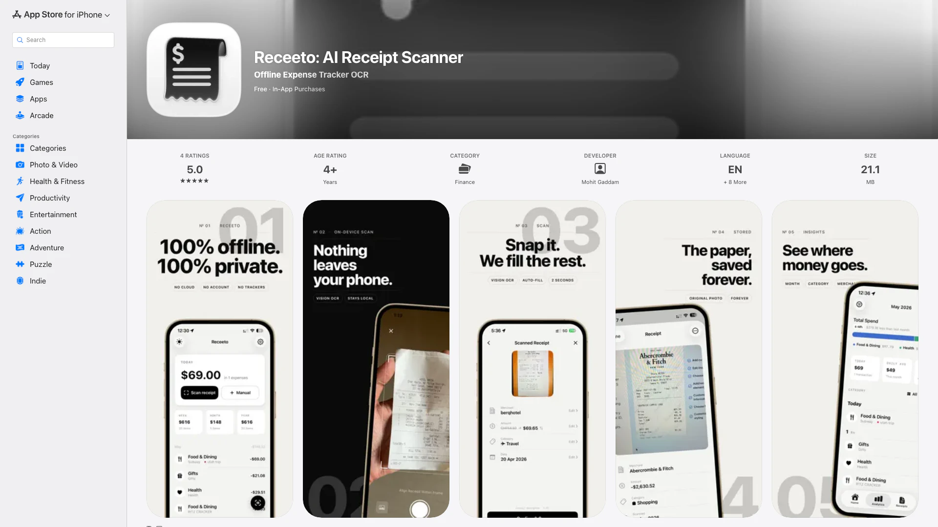 Receeto: Ai Receipt Scanner - Ứng dụng iOS website screenshot showing Receeto là một công cụ quét biên lai và ... interface and features