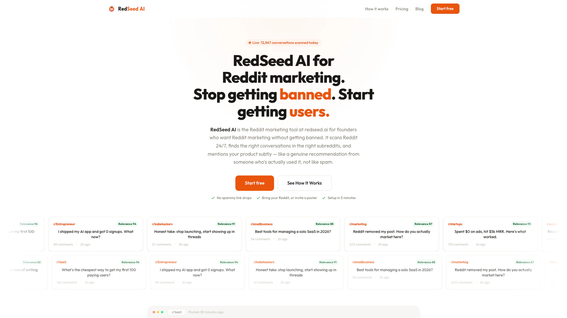 Redseedai website screenshot showing RedSeed AI helps founders find buyer-int... interface and features