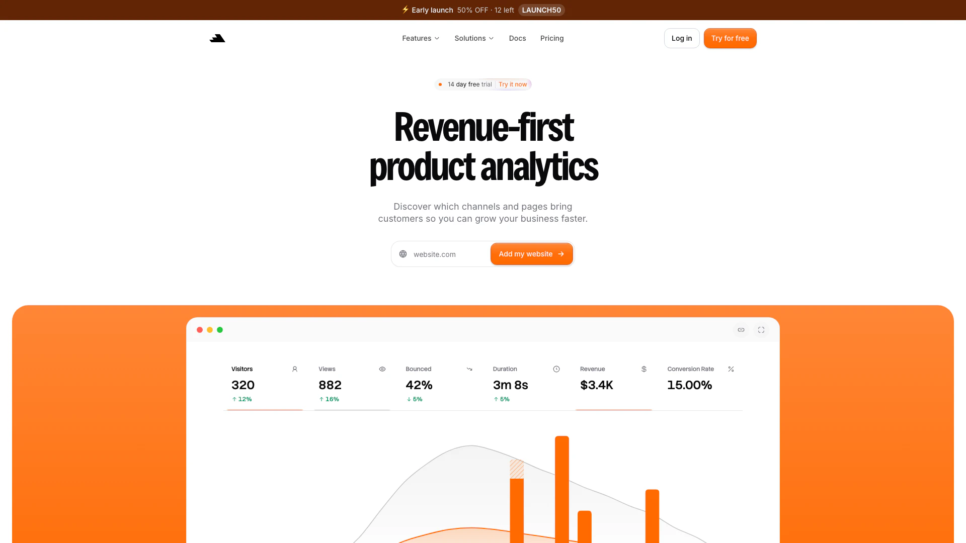 Reignat website screenshot showing Reignat is a privacy-friendly web analyt... interface and features