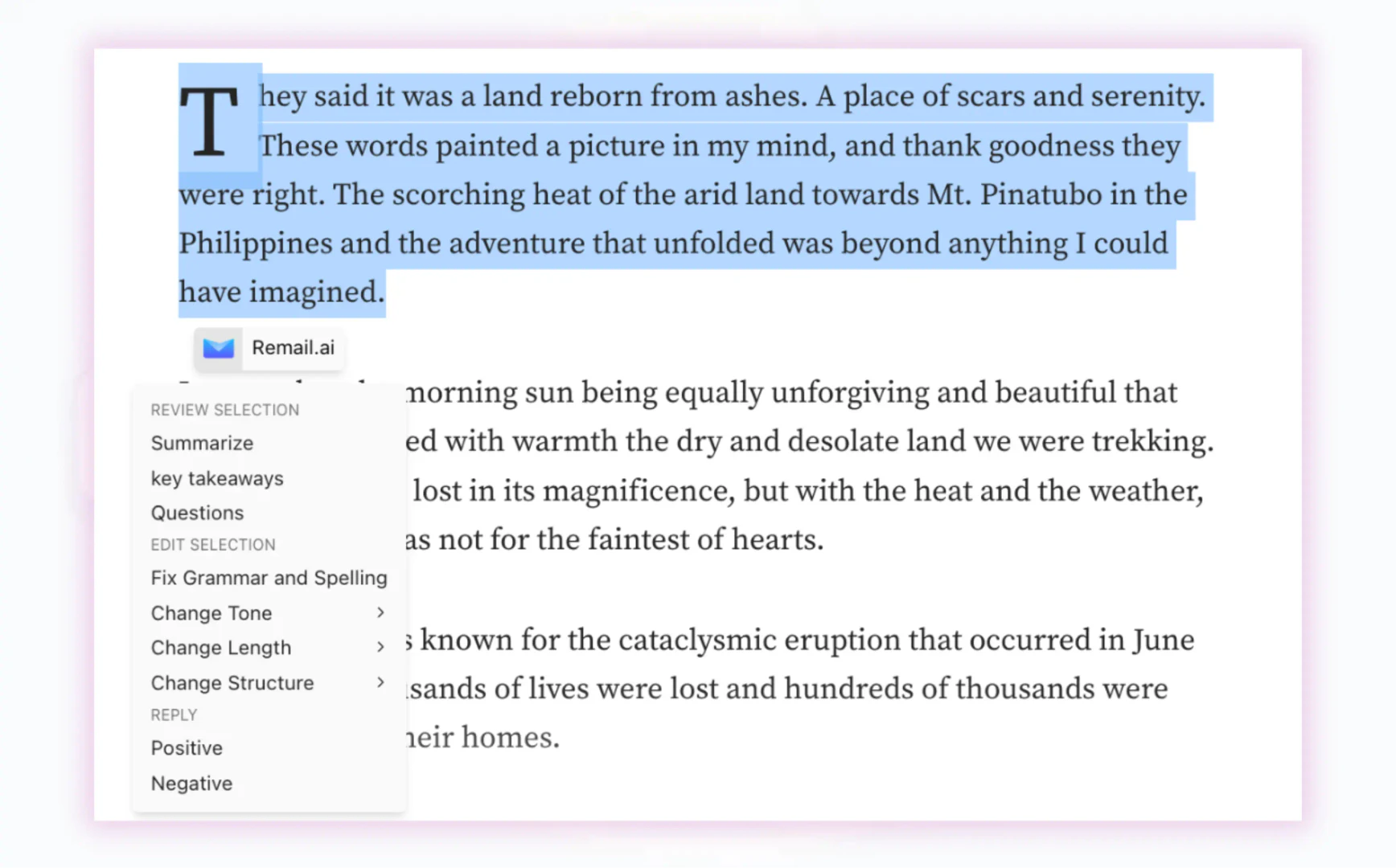 Remail AI Writing Assistant feature demonstration