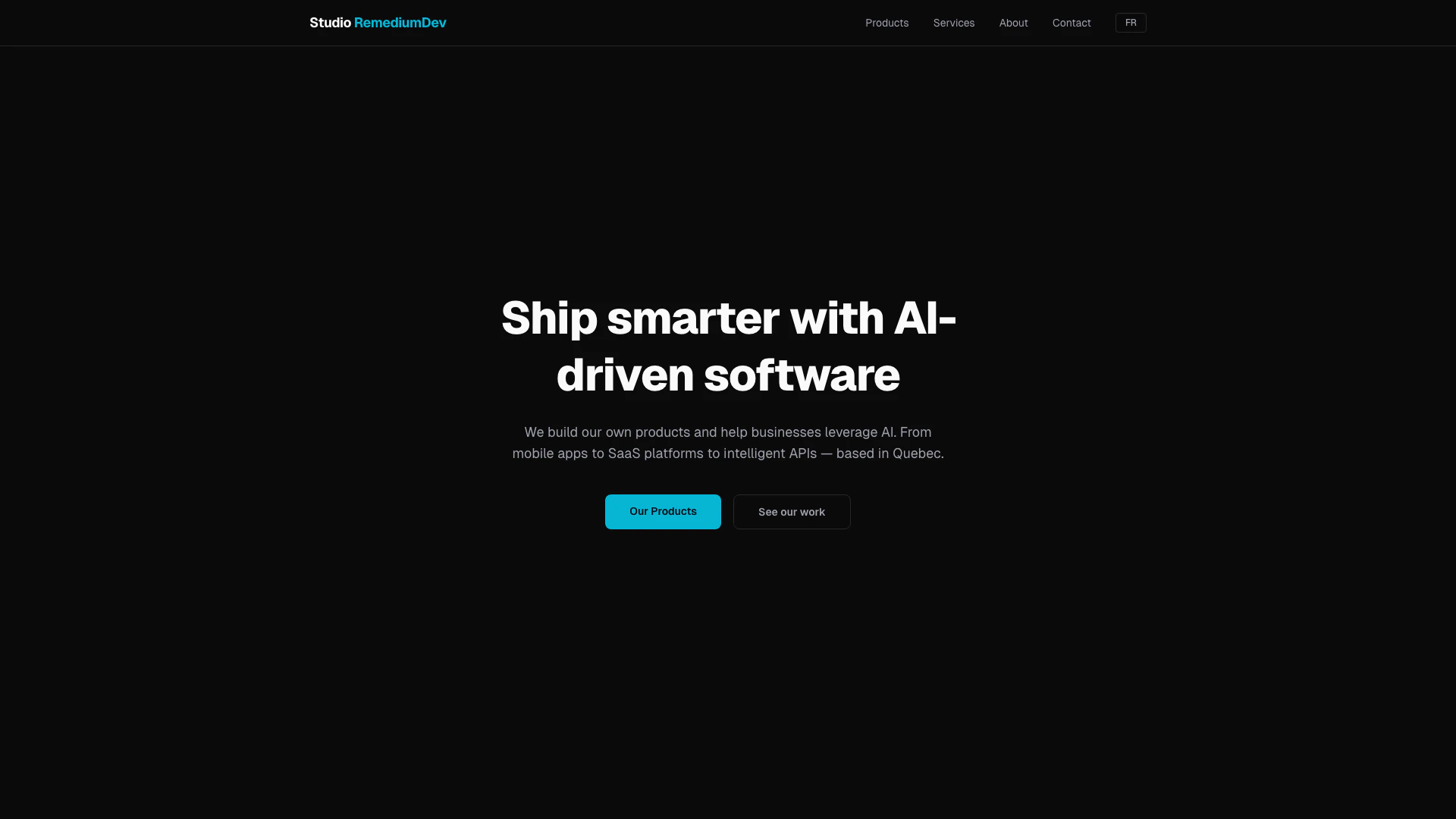 Remediumdev website screenshot showing Remediumdev創造基於AI的產品,並通過移動應用、SaaS平台和諮詢幫助... interface and features
