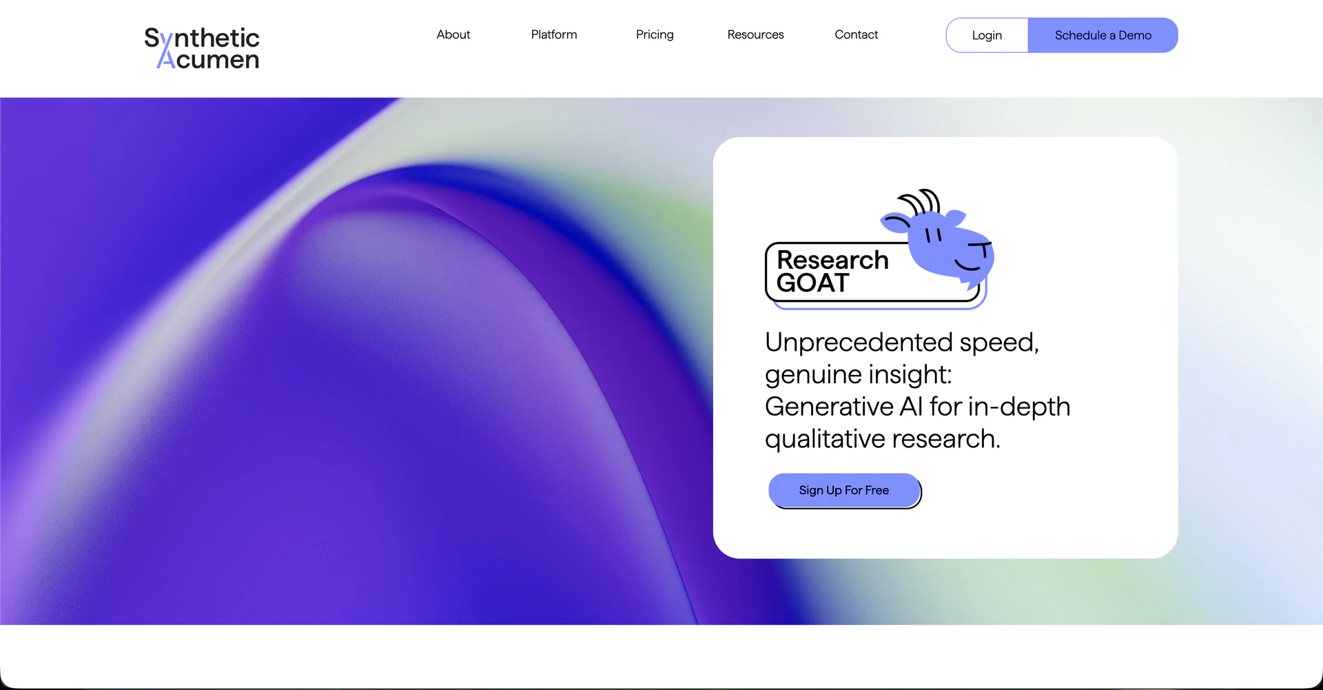 Researchgoat website screenshot showing ResearchGoat | Gen AI for in-depth qual ... interface and features