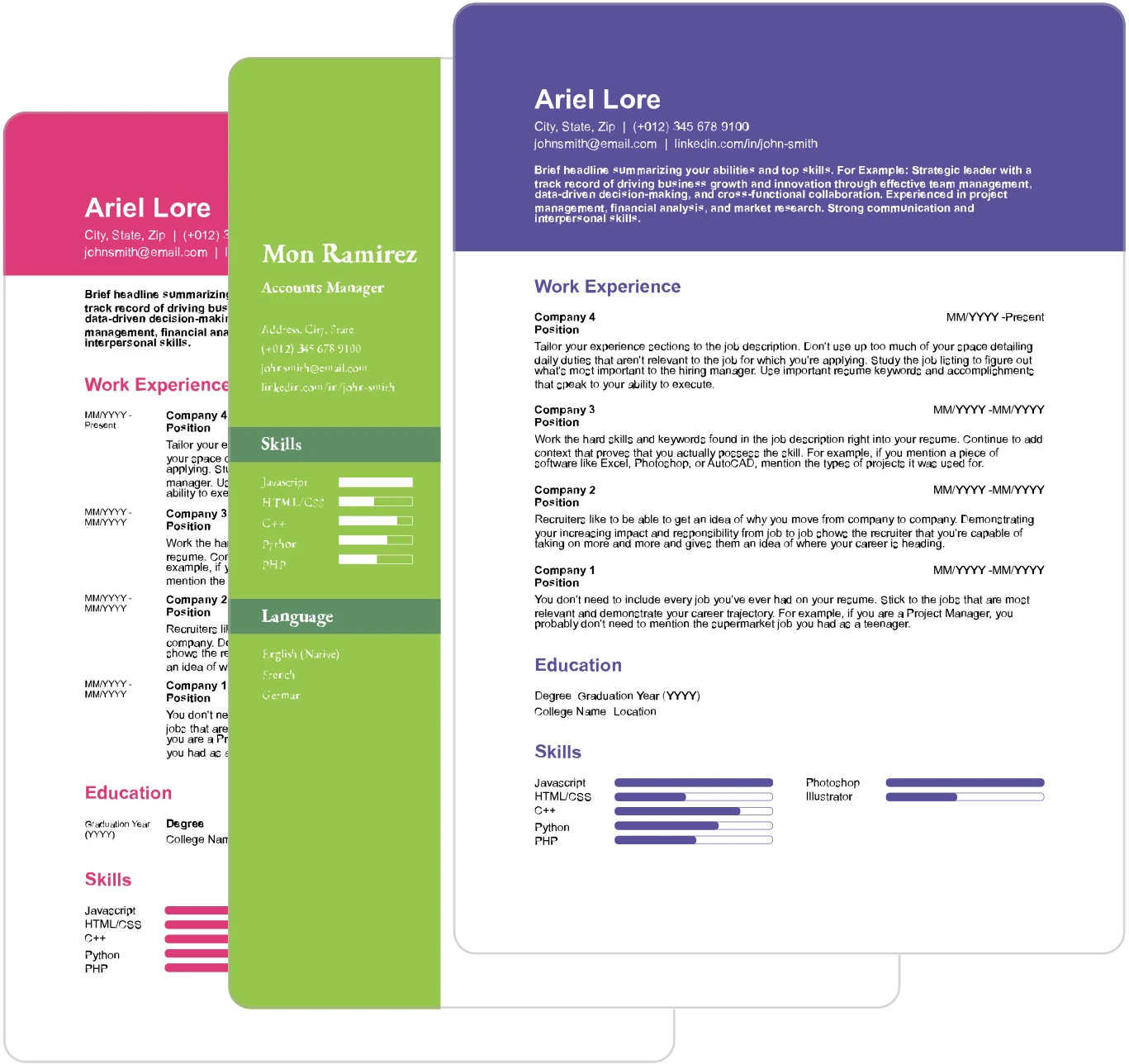 Resumebuilder feature demonstration with templates