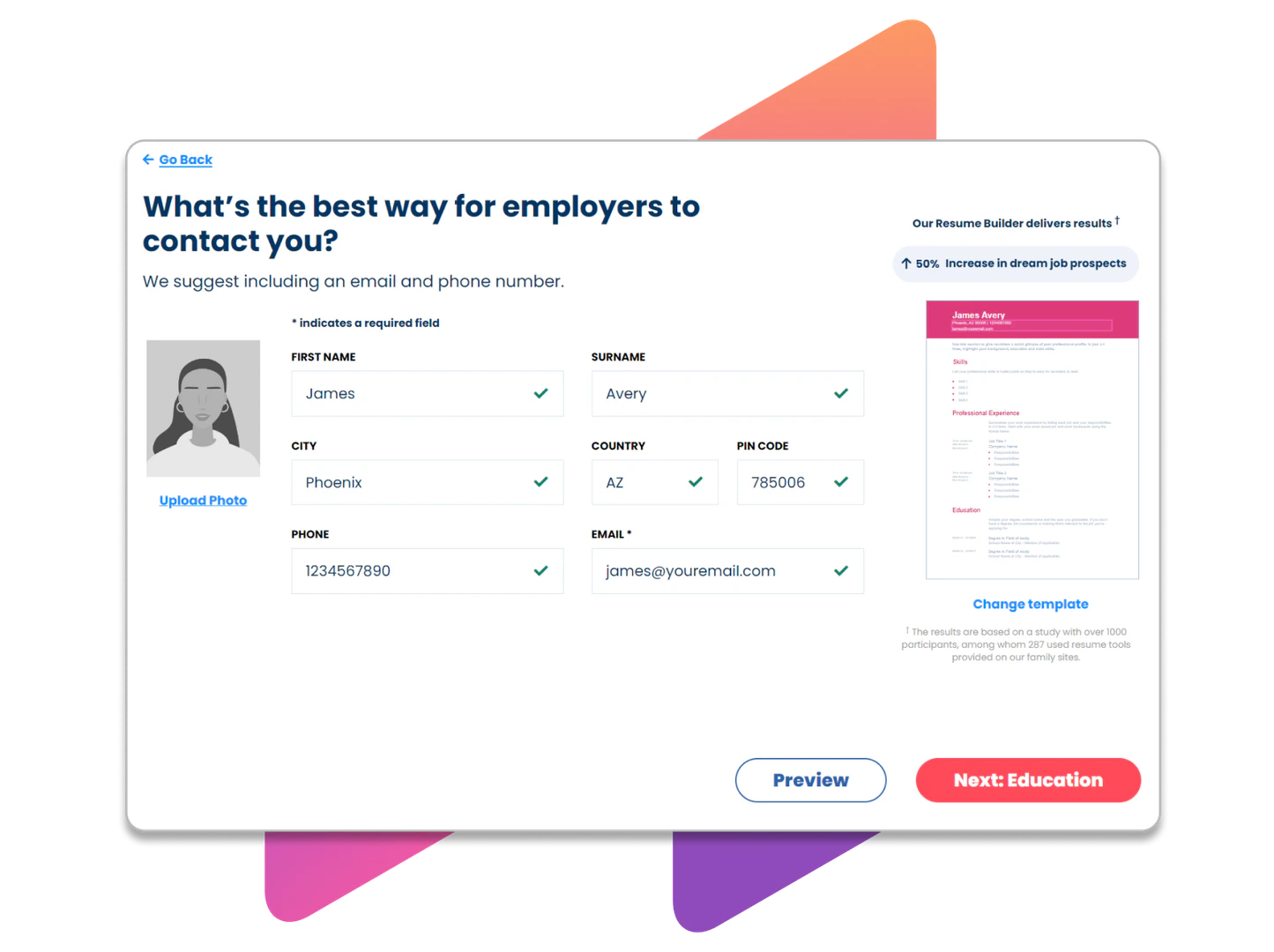 Resumebuilder product interface overview