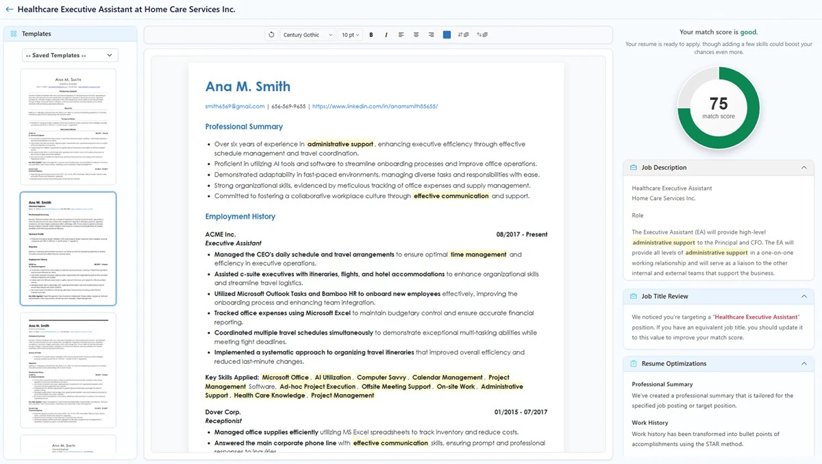 Resumeoptimizerpro product overview and optimized resume example