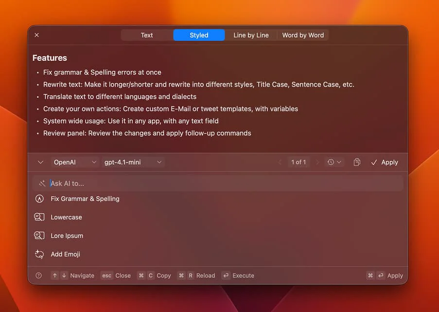 RewriteBar product interface overview