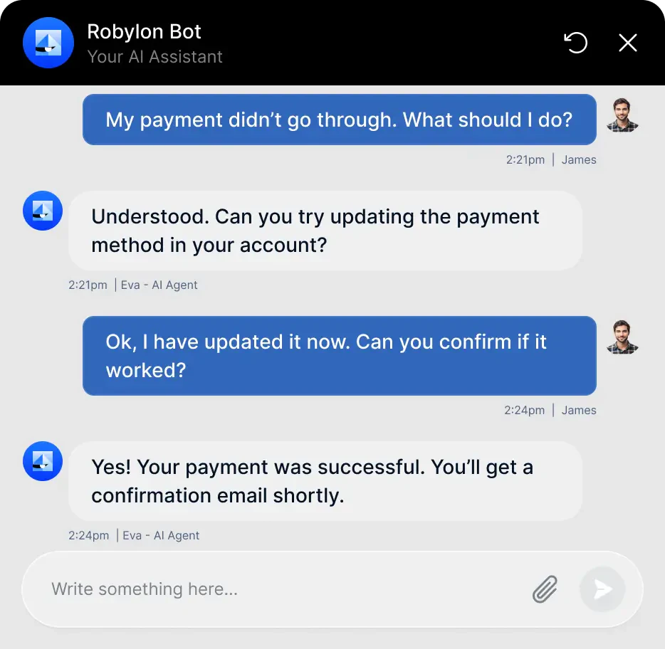 Robylonai use case for resolving payment problems