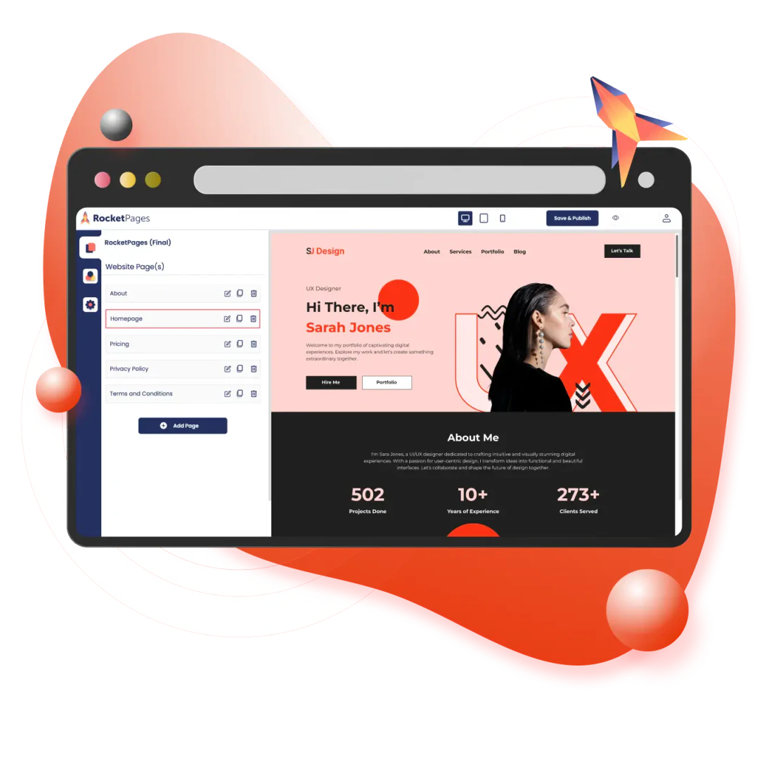 Rocketpages website creation interface