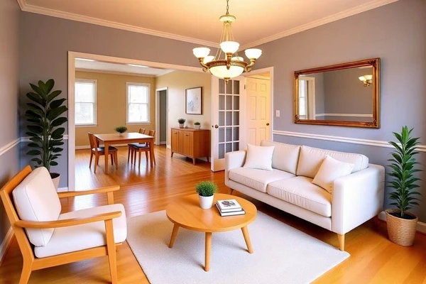 RoomStaging product interface showing staged living room