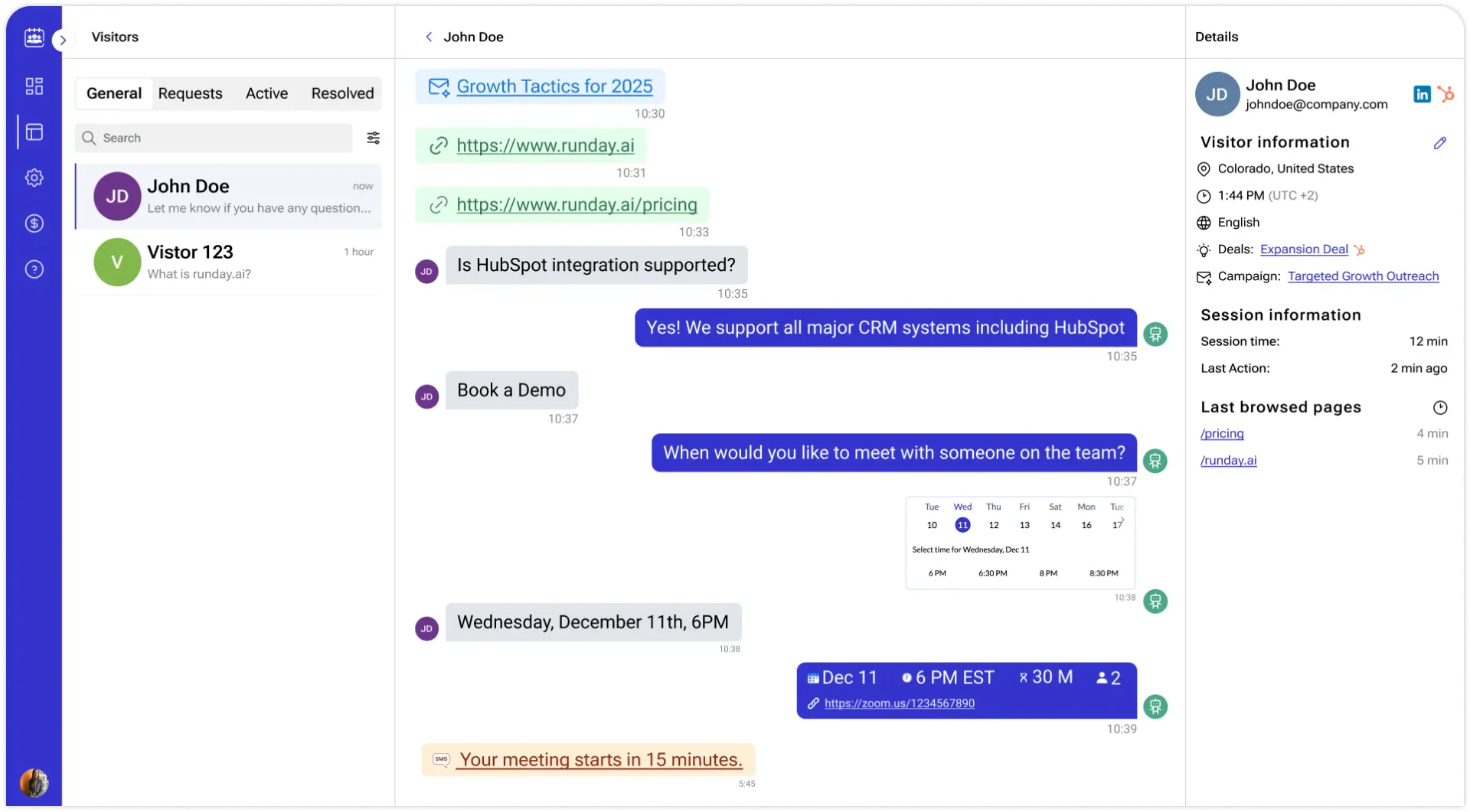 Runday product interface overview