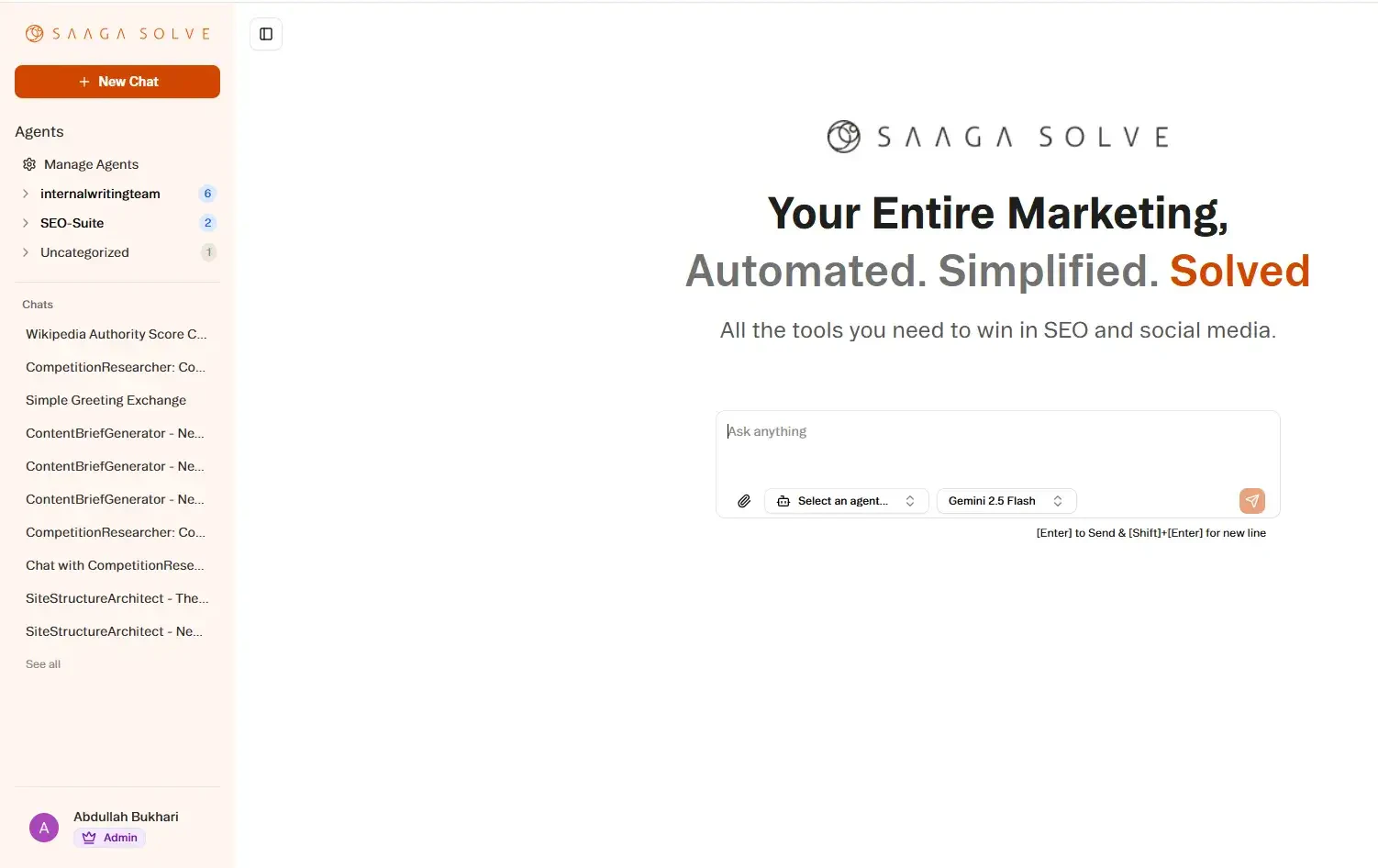 Saagasolve product overview interface