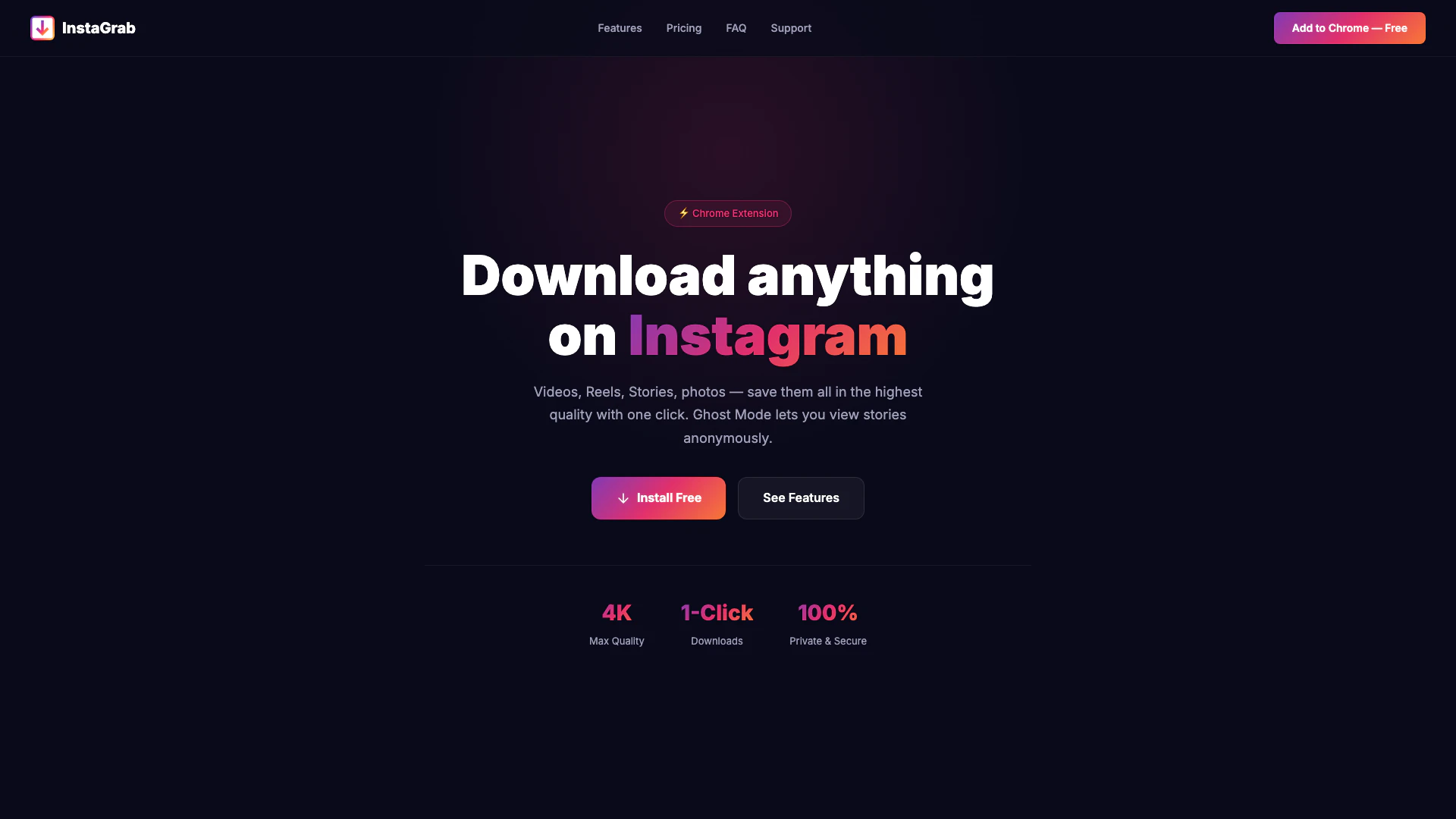 Sakinahtime website screenshot showing 使用InstaGrab下载Instagram视频、短片、故事和照片,提供最高质量... interface and features