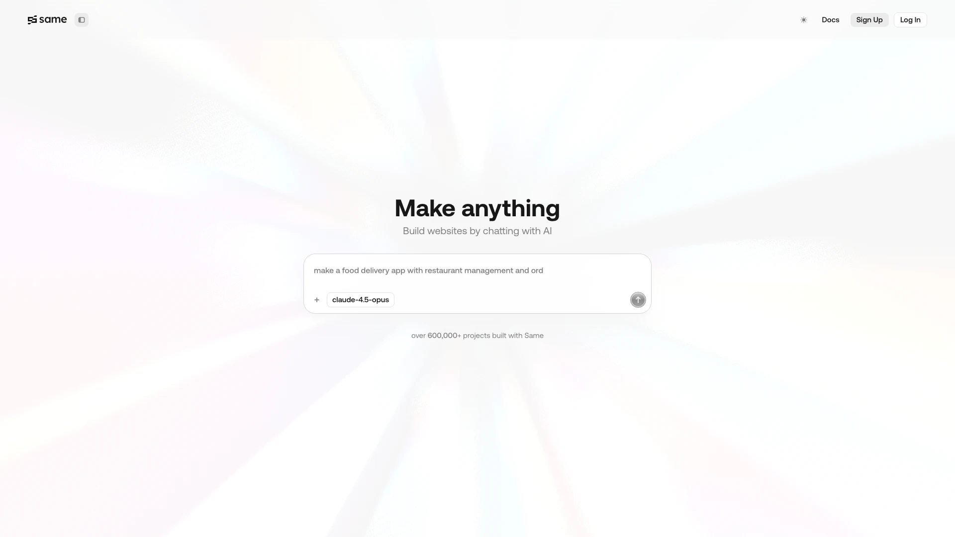 Same website screenshot showing Create websites effortlessly using AI ch... interface and features