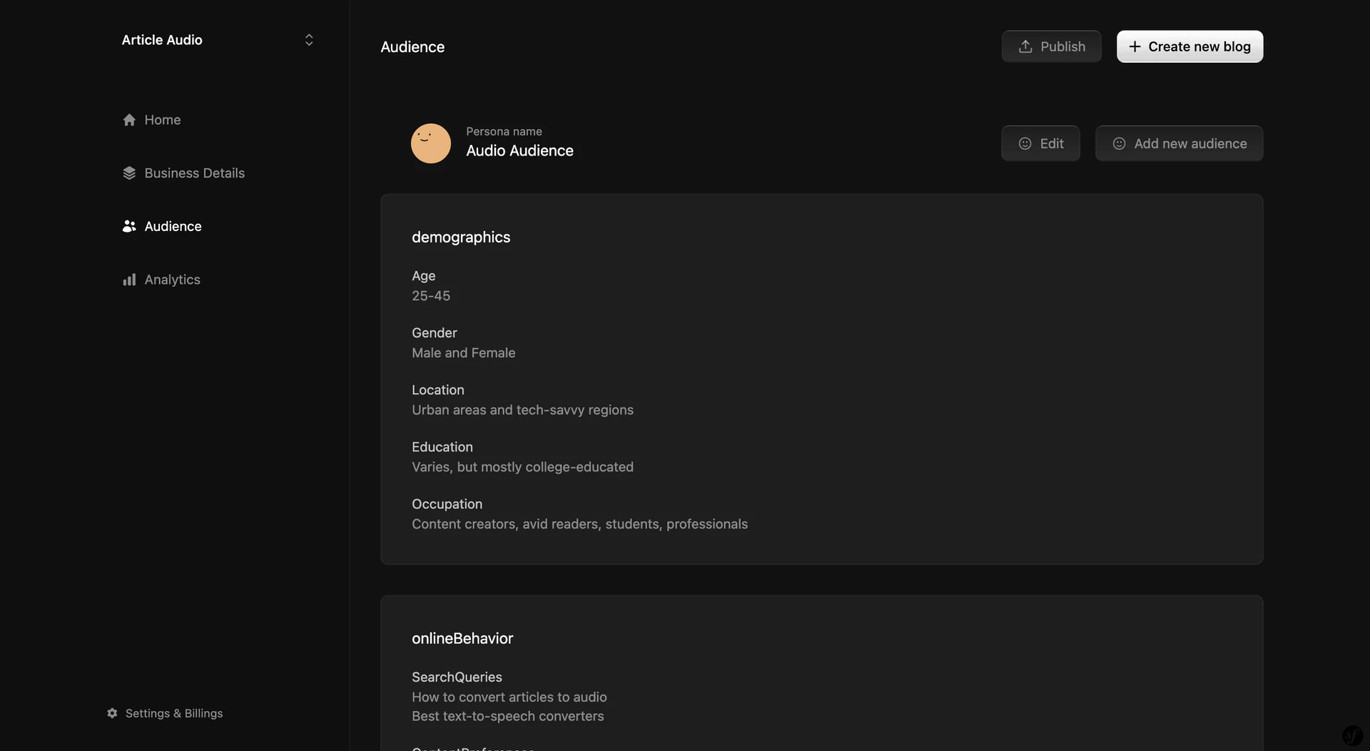Satellitor audience targeting interface