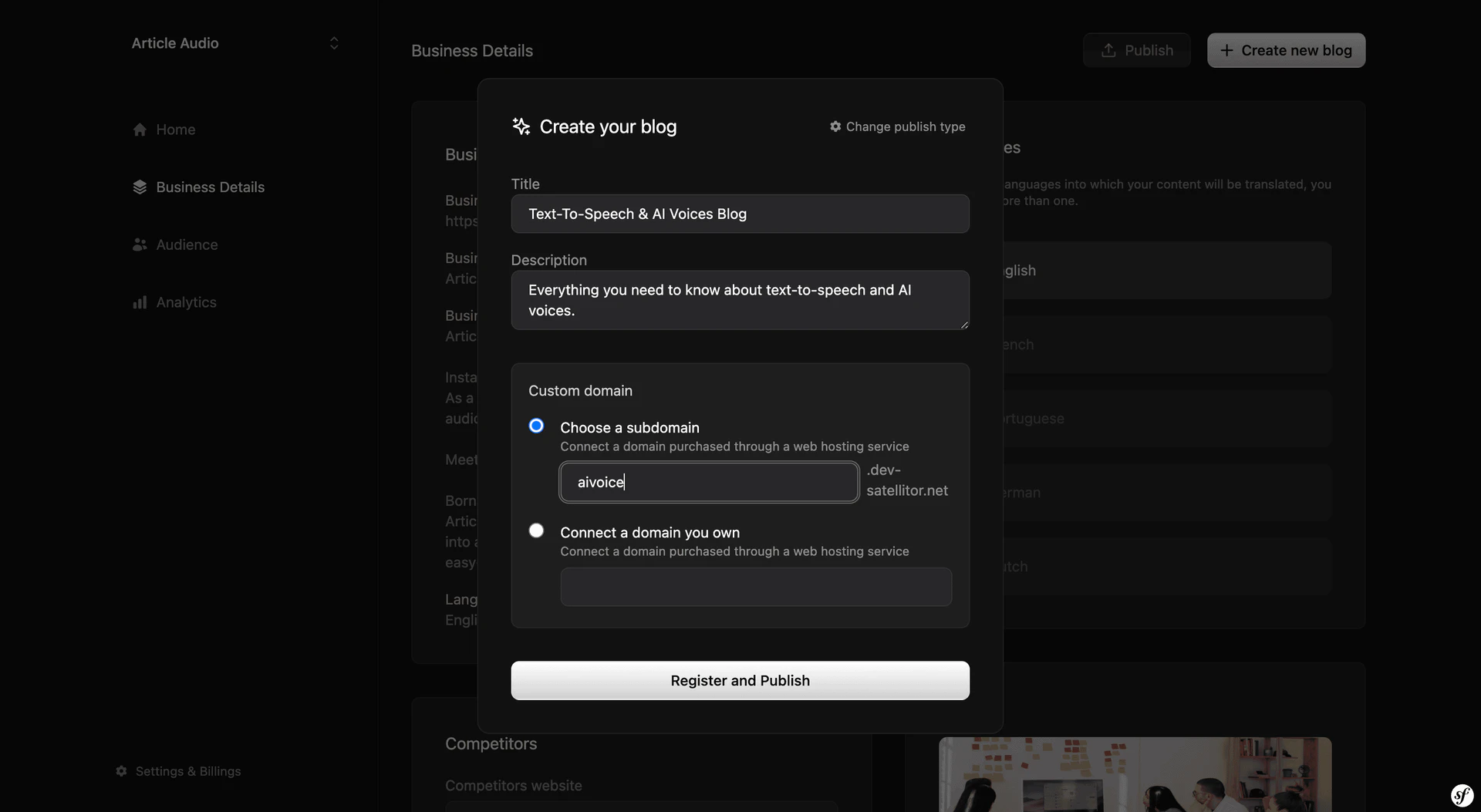 Satellitor one-click blog publishing