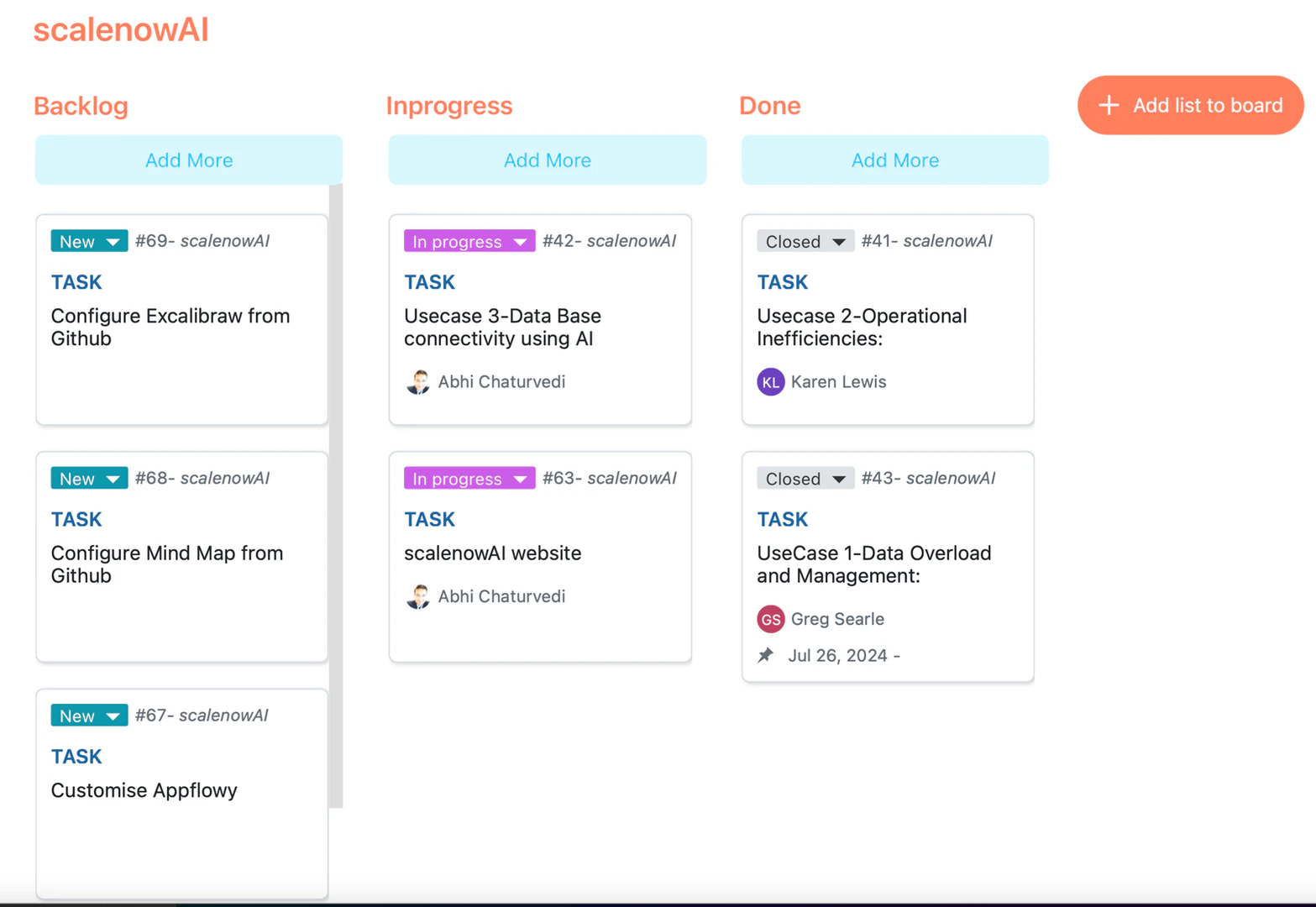 scalenow AI task management interface