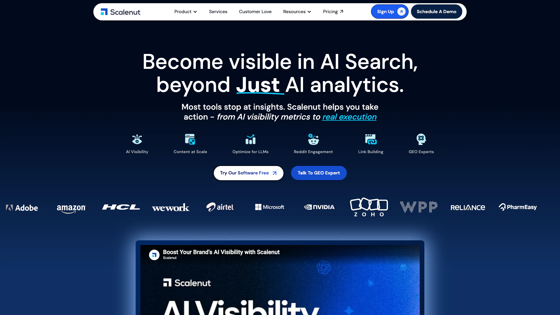 Scalenut website screenshot showing -- interface and features