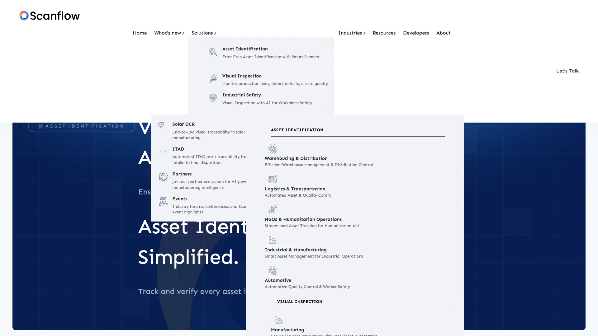 Scanflow website screenshot showing Scanflow.ai bietet KI-gestützte Lösungen... interface and features