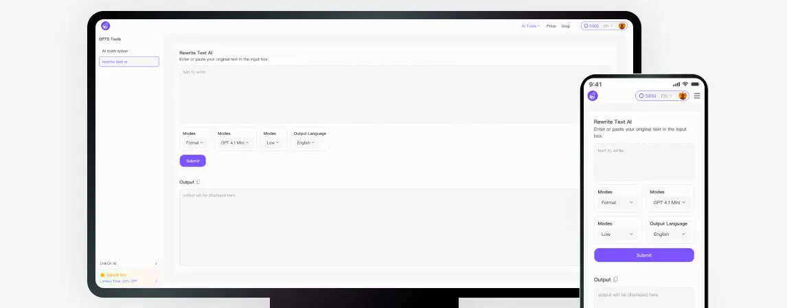 AI Rewrite Text operation interface