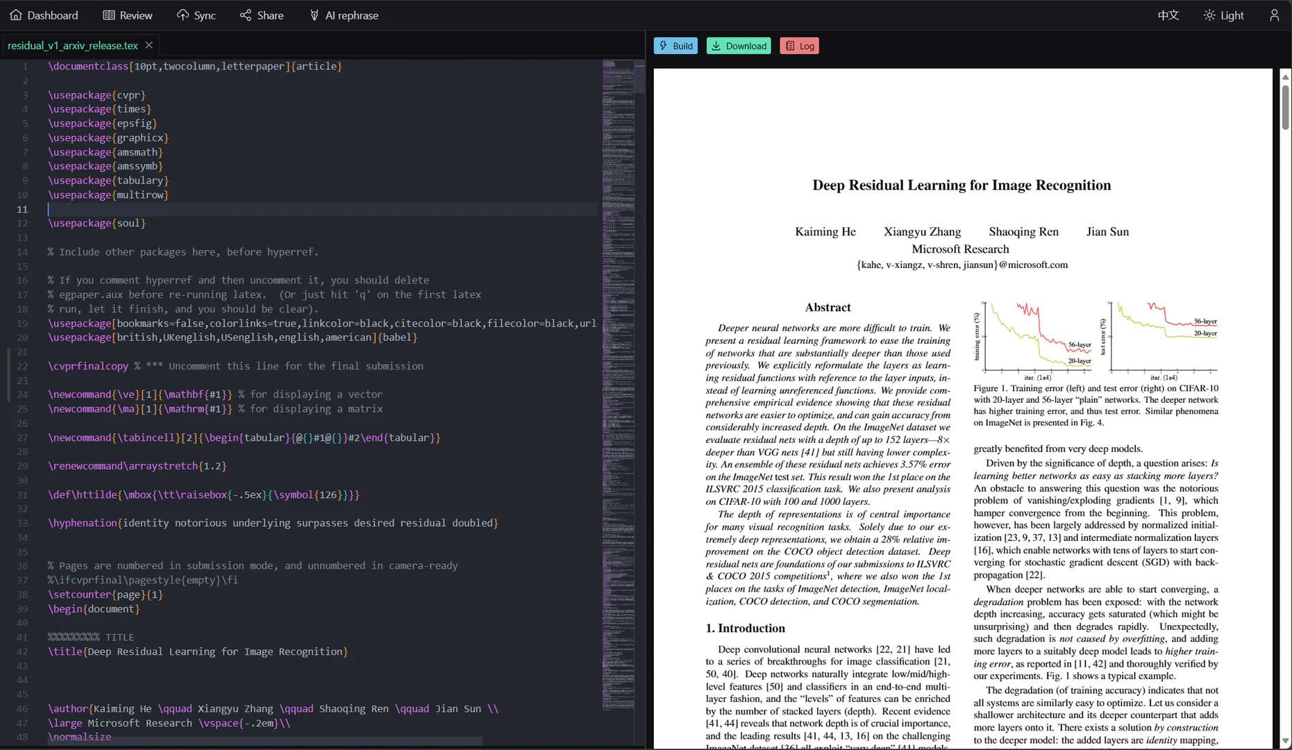 Scienhub online LaTeX editor interface