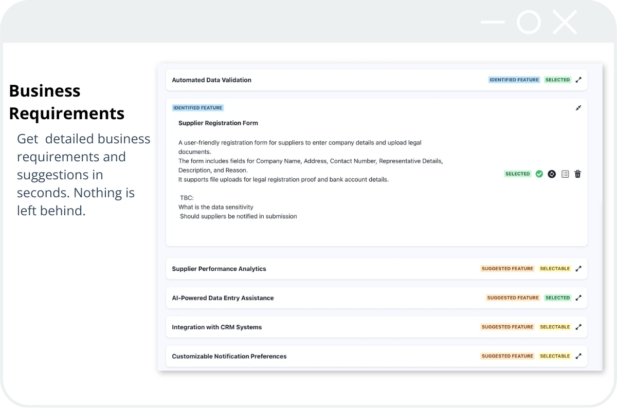 Scopeblueprint business requirements generation interface