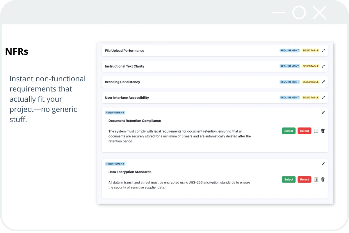 Scopeblueprint non-functional requirements generation interface