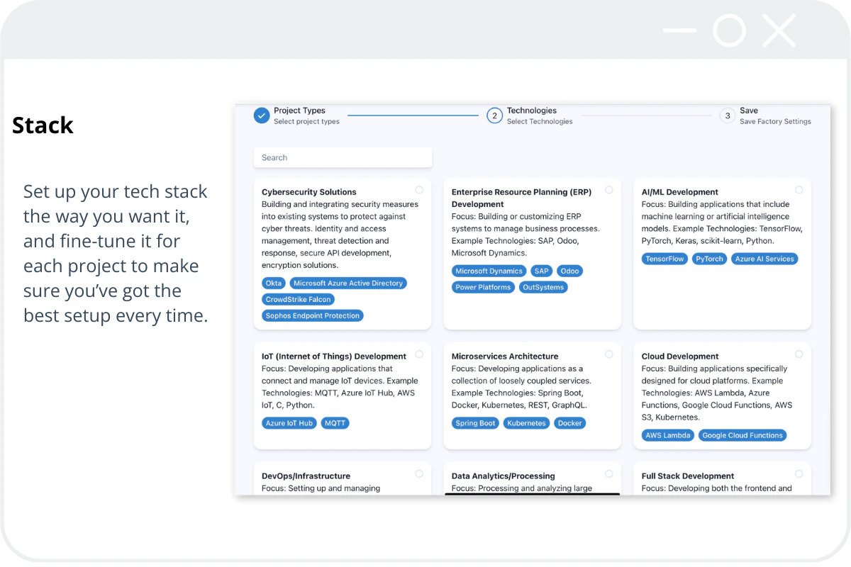 Scopeblueprint technology stack identification interface