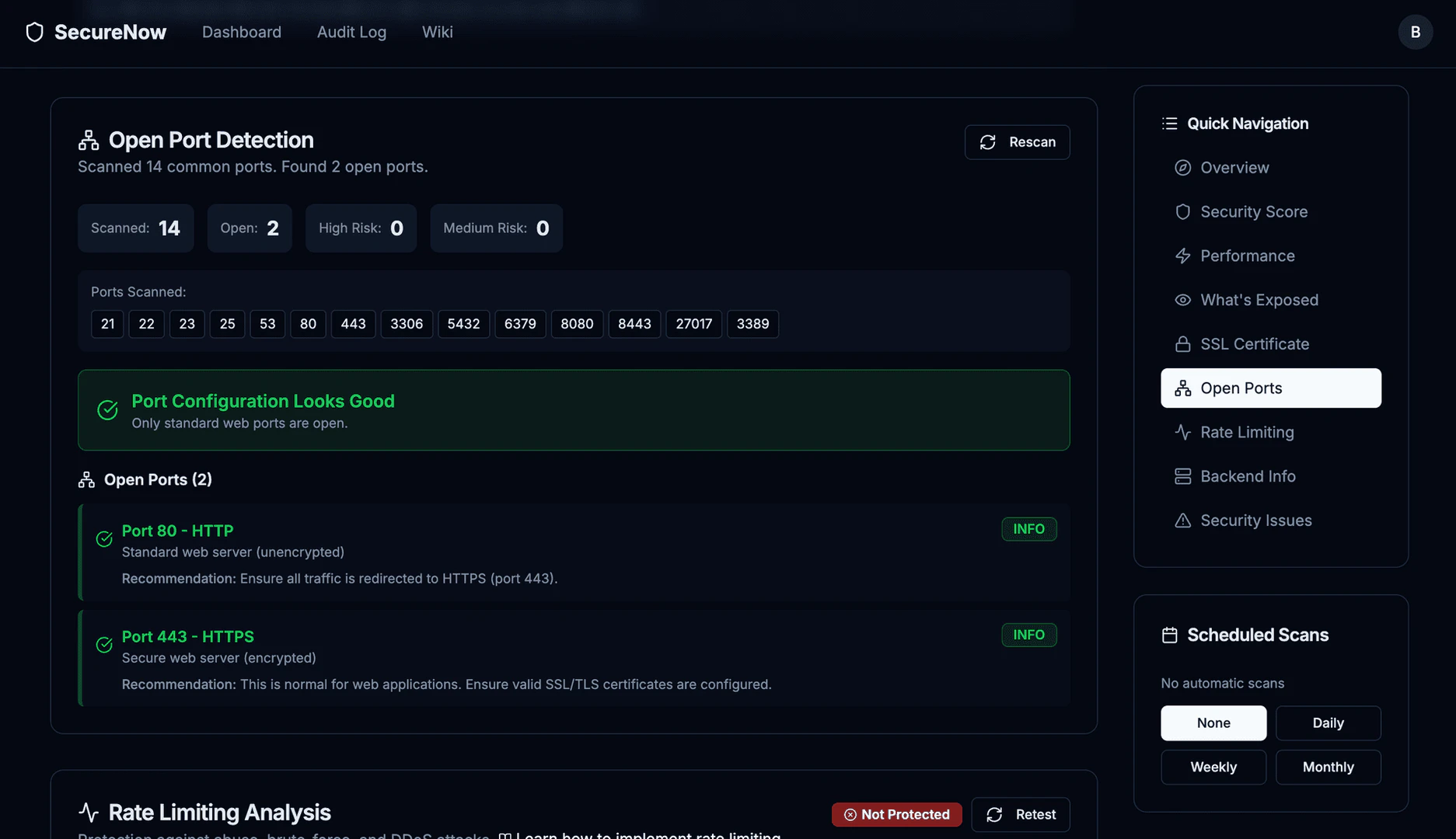 Showing SecureNow's security fix recommendations