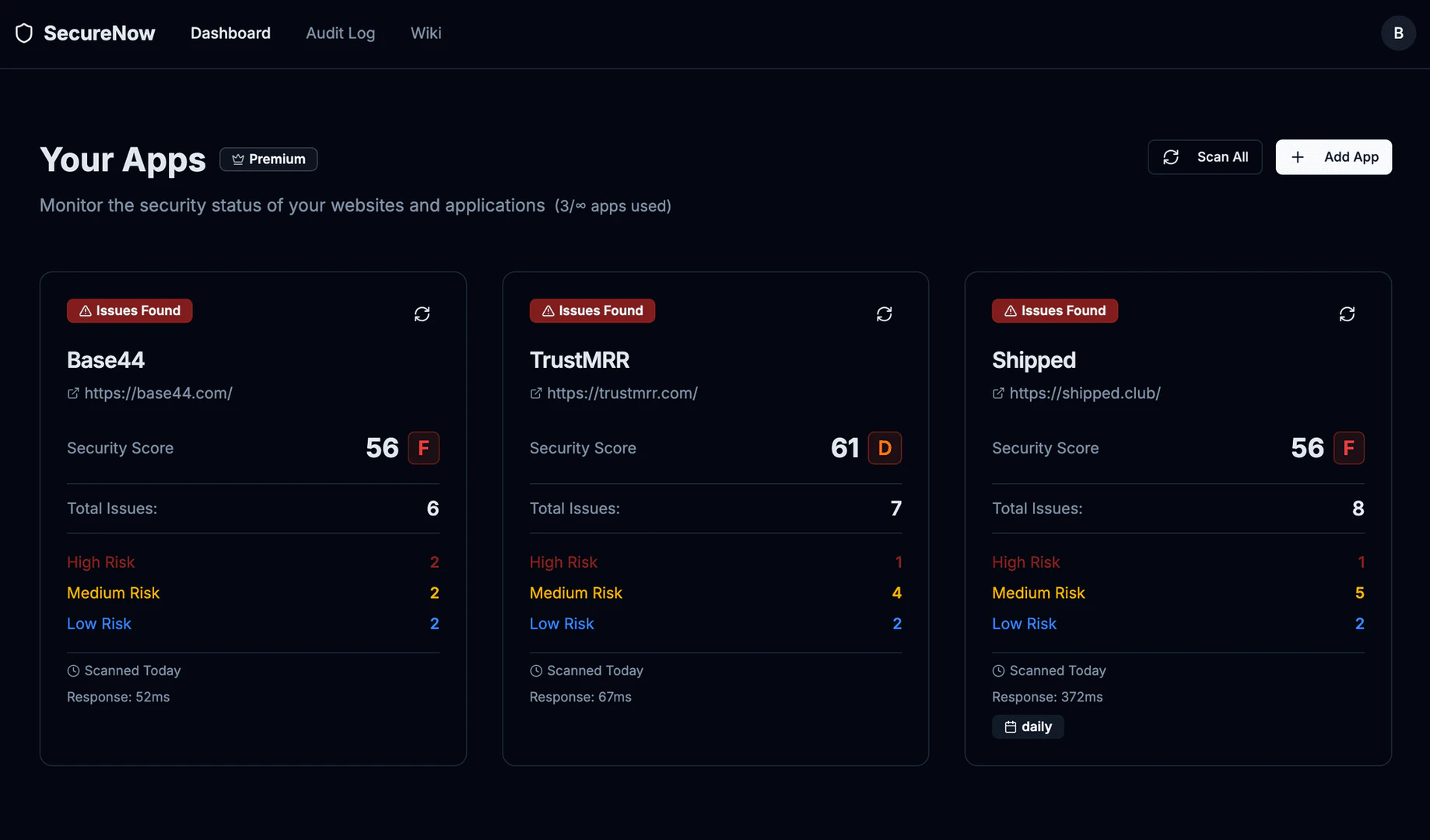 SecureNow product interface overview