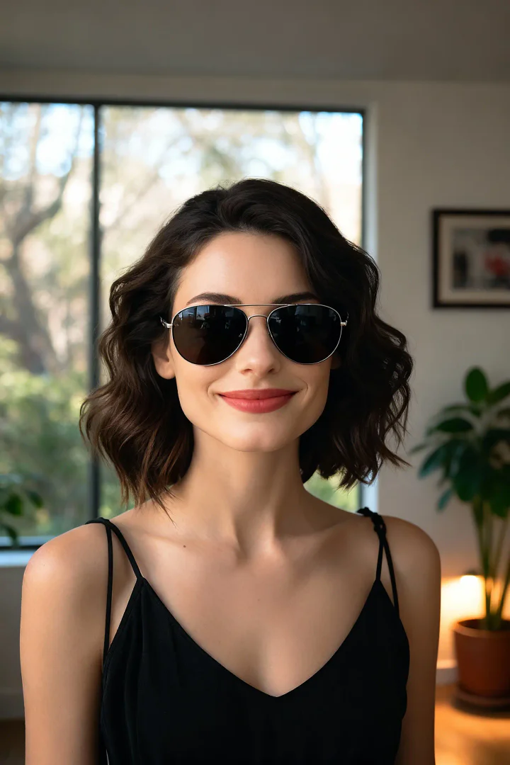 Selfie AI app interface showcasing sunglasses style portraits
