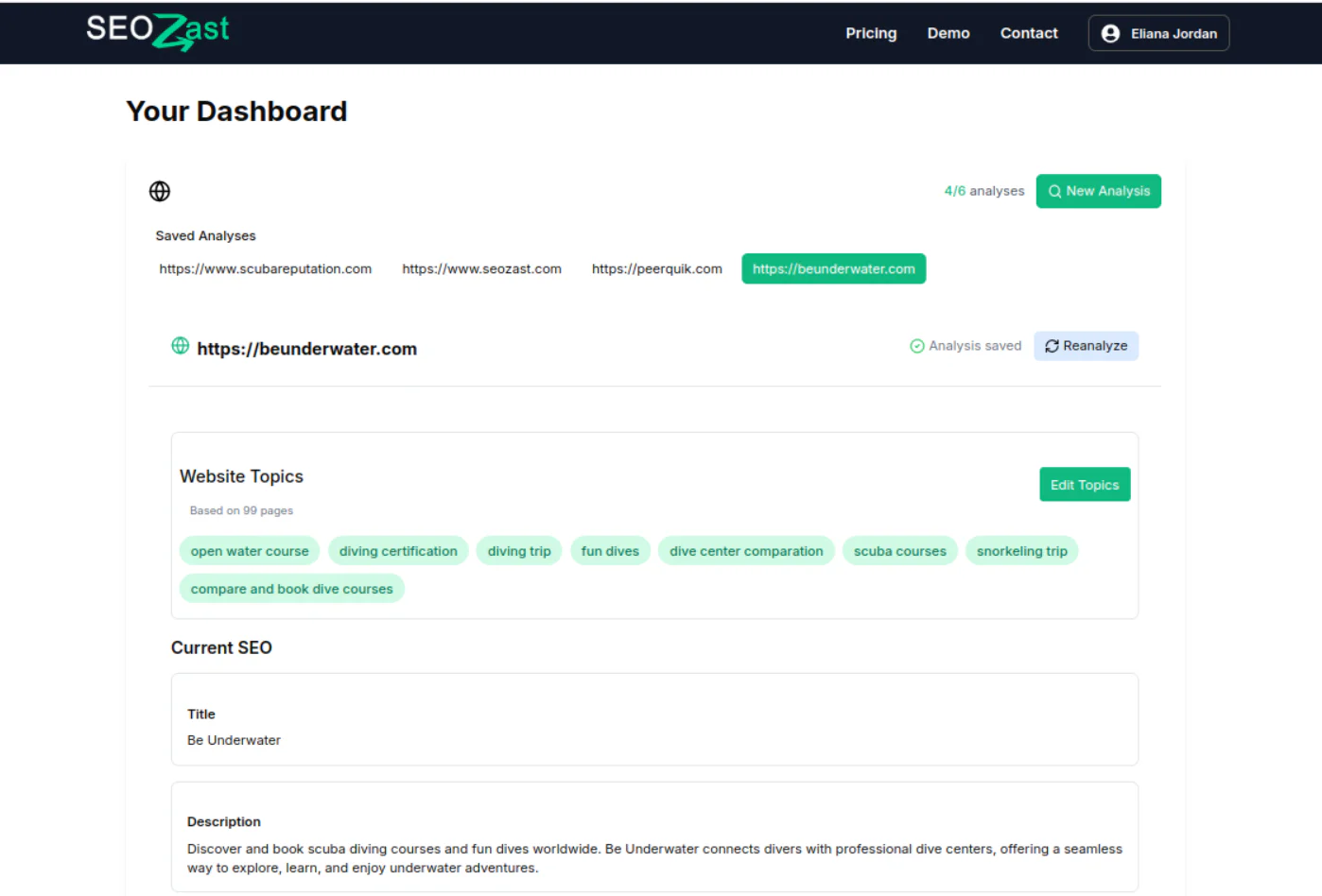 Seozast keyword analysis dashboard demonstration