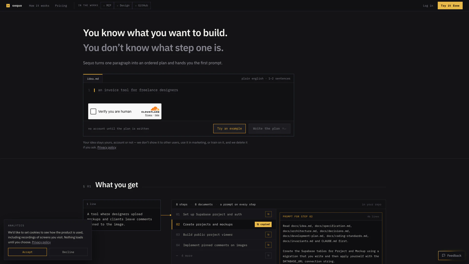 Sequo website screenshot showing Sequo turns one paragraph into an ordere... interface and features