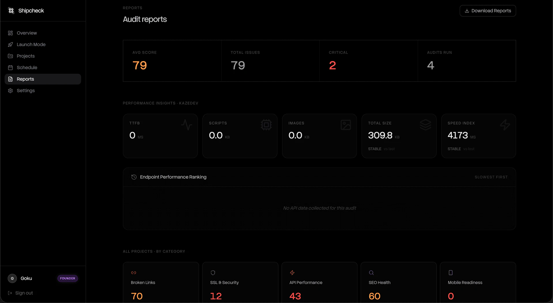 Shipcheck launch mode dashboard