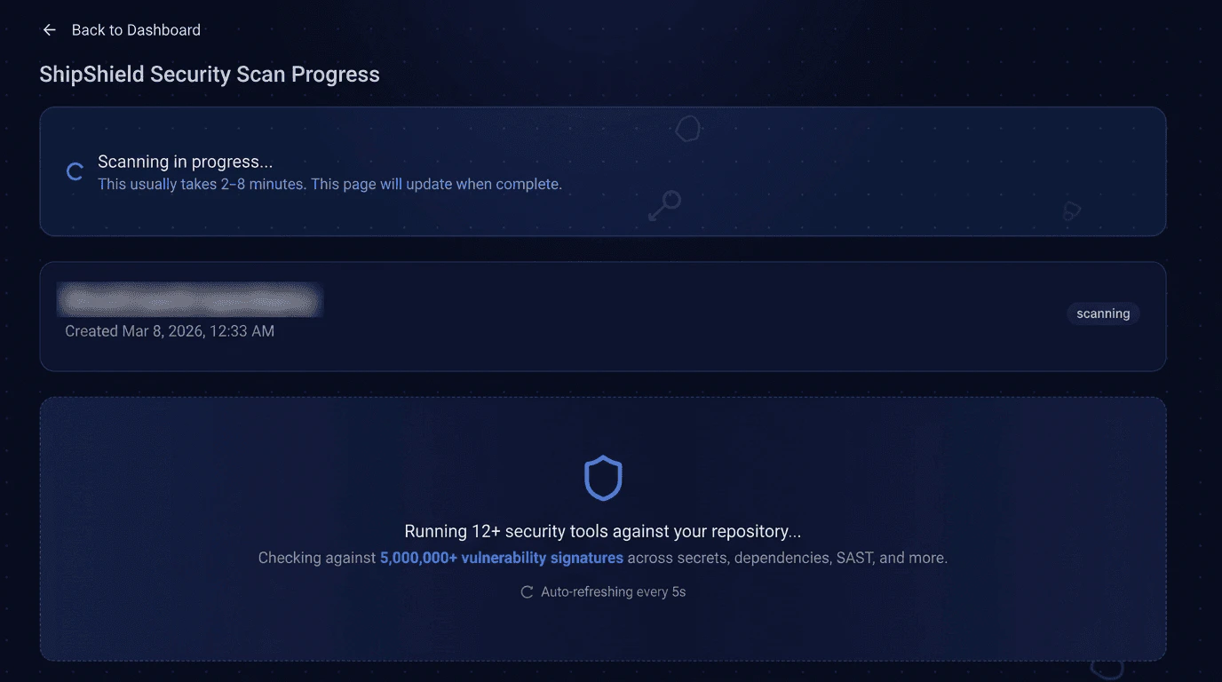 ShipShield scanning process screenshot