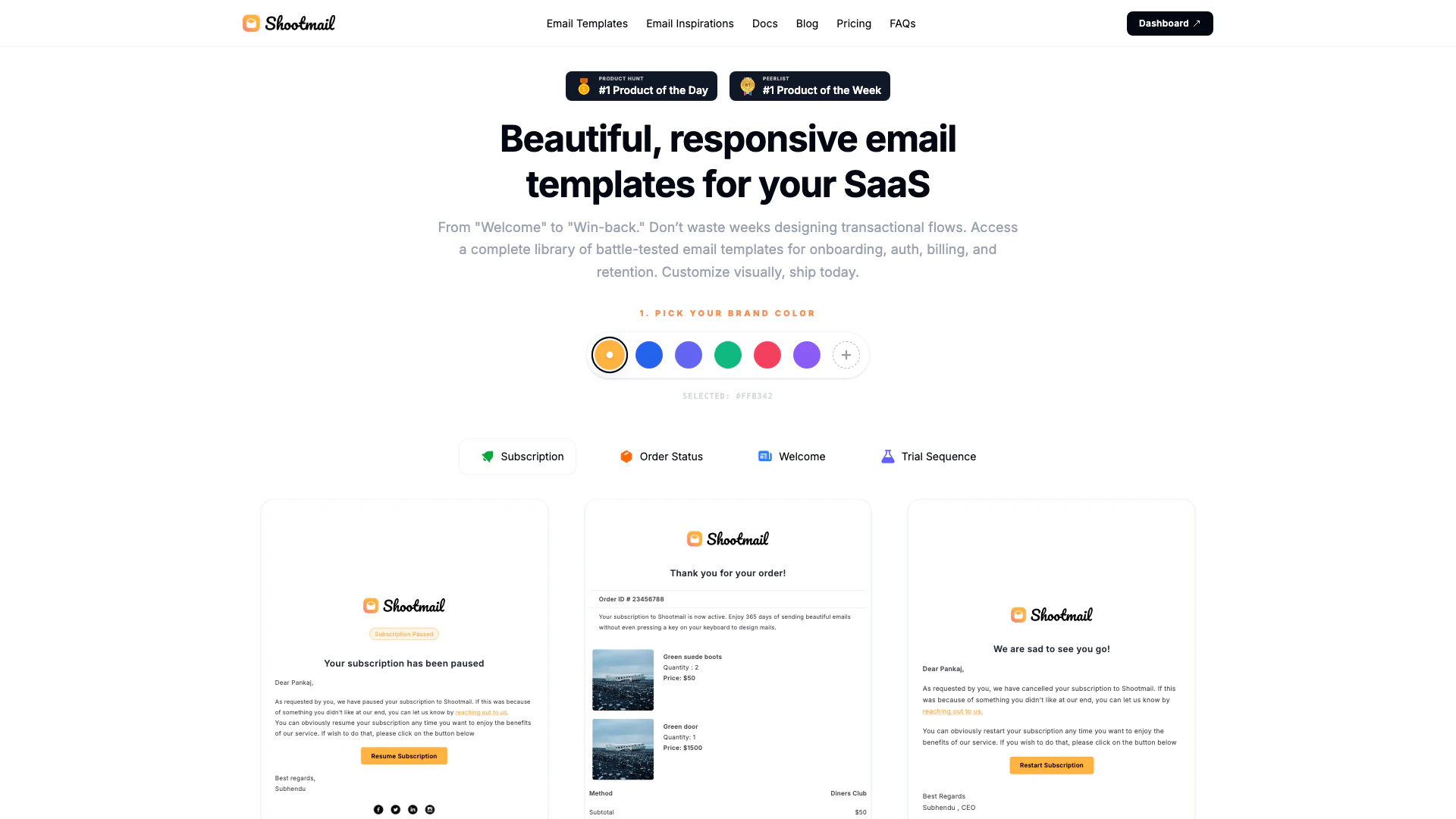 Shootmail website screenshot showing Shootmail is a complete library of battl... interface and features