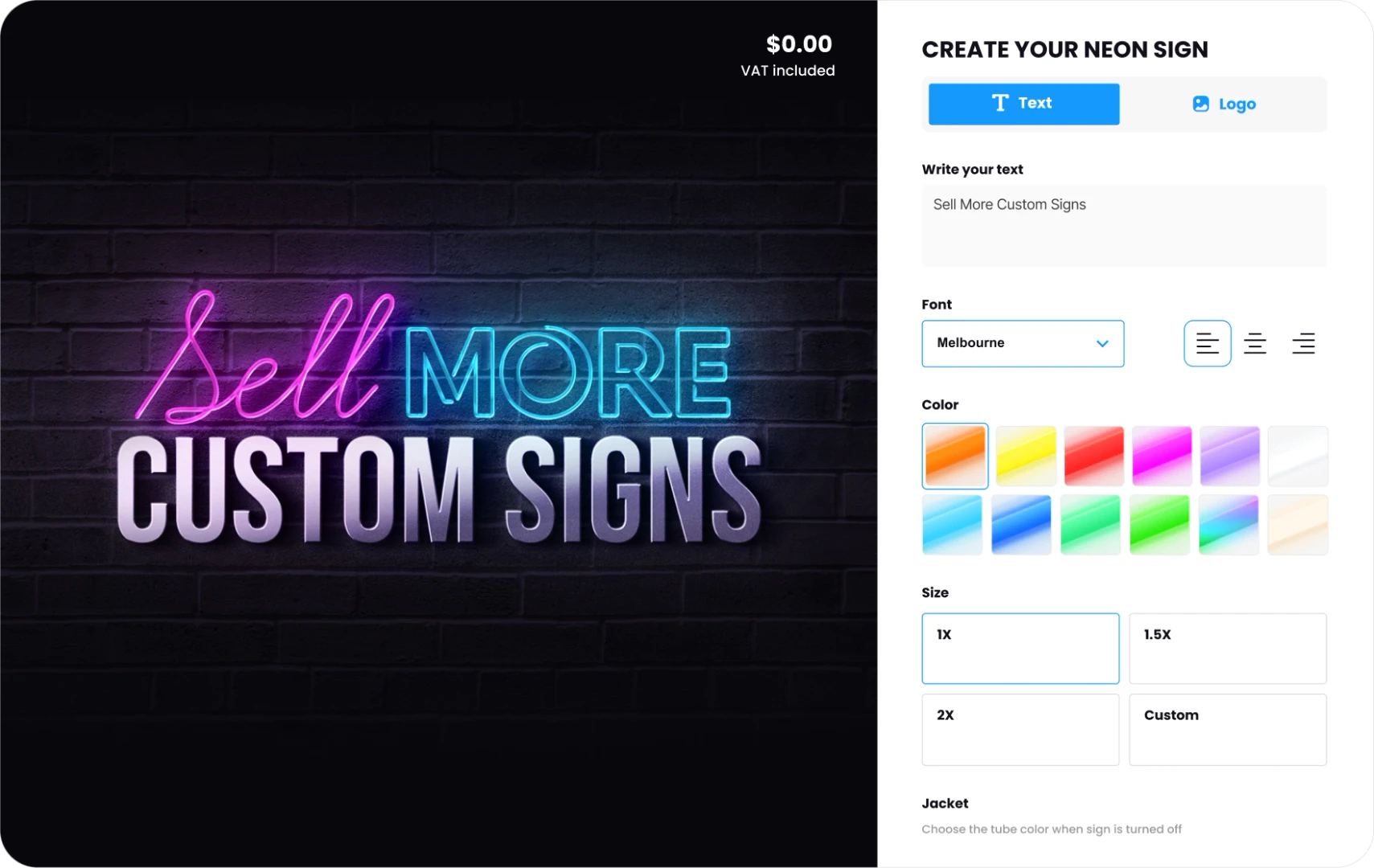 Sign Customiser product interface showing sign design options