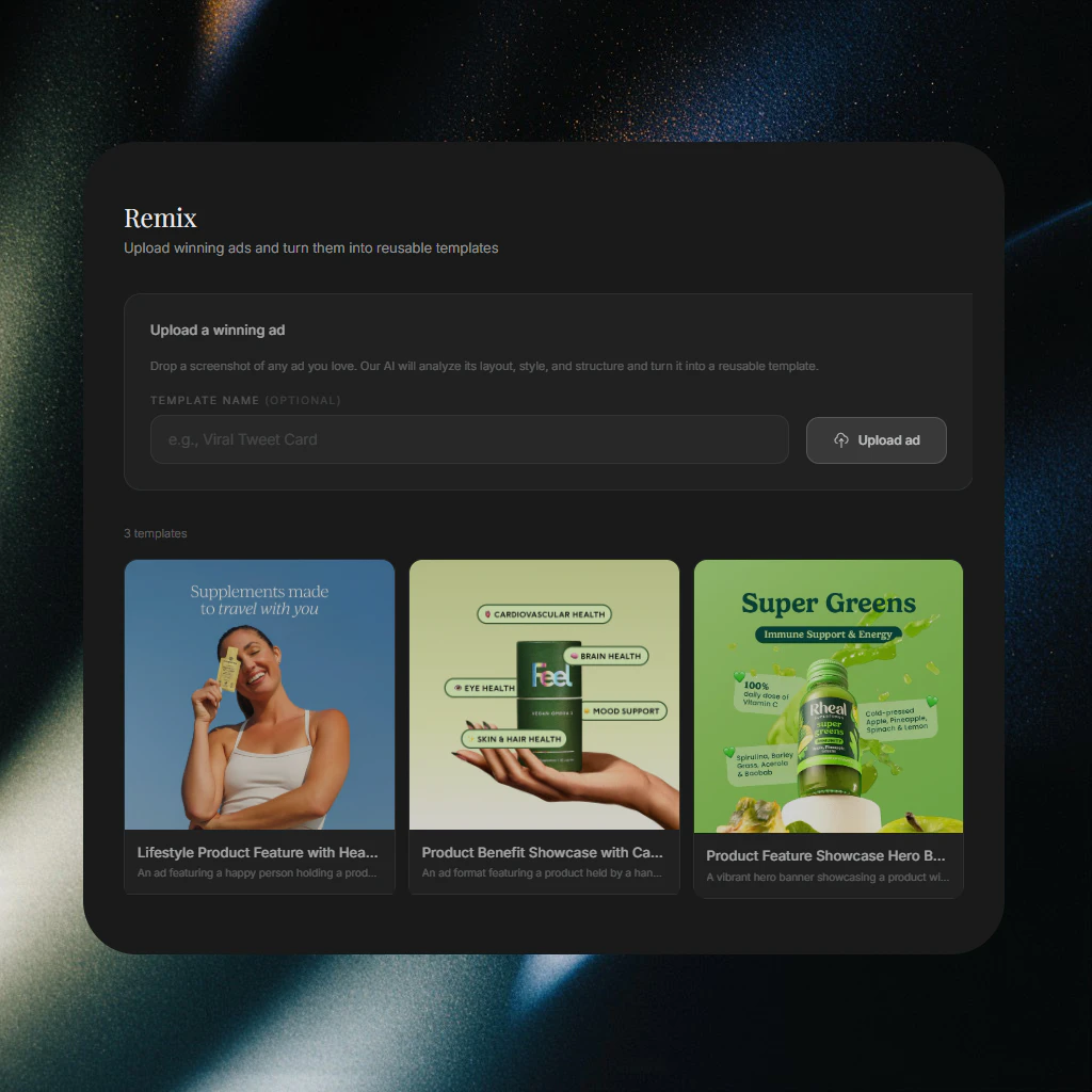 Siloai remix feature for creating reusable ad templates