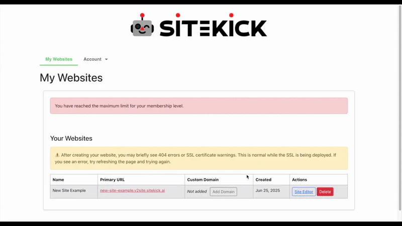 Sitekick feature demonstration
