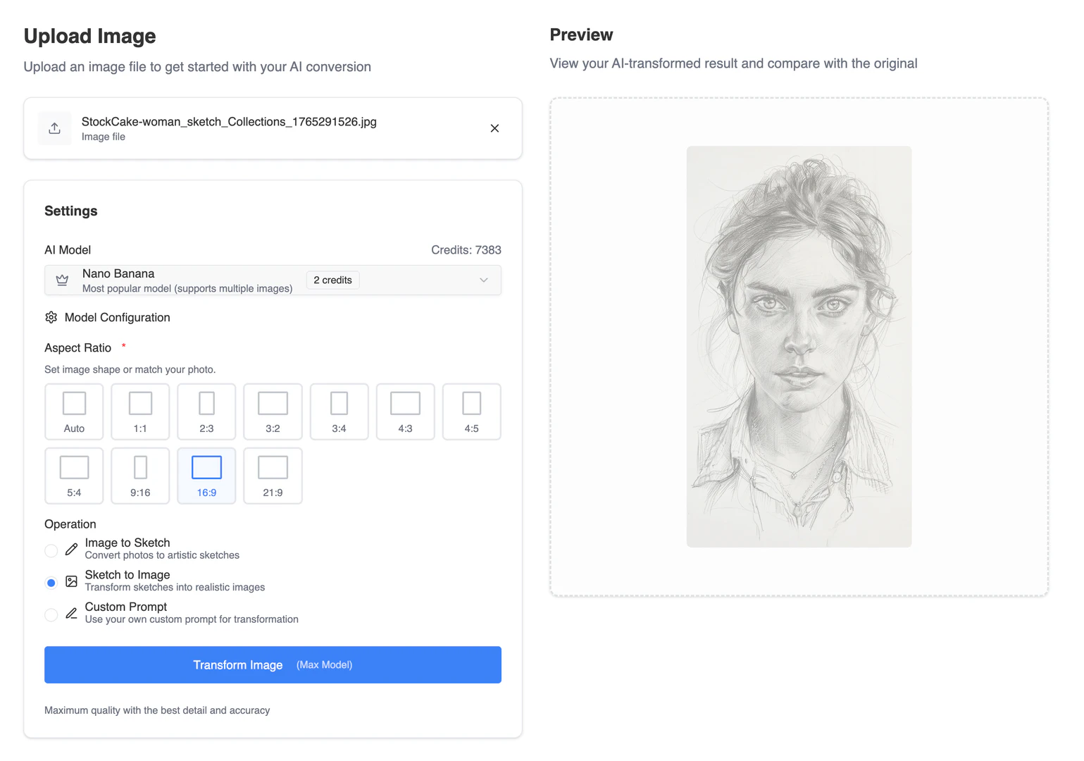 Choosing style and model in Sketchto