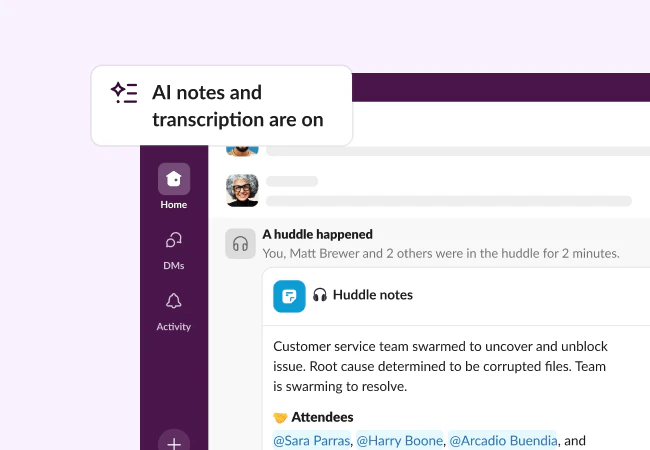 Slack product interface showing customer service features