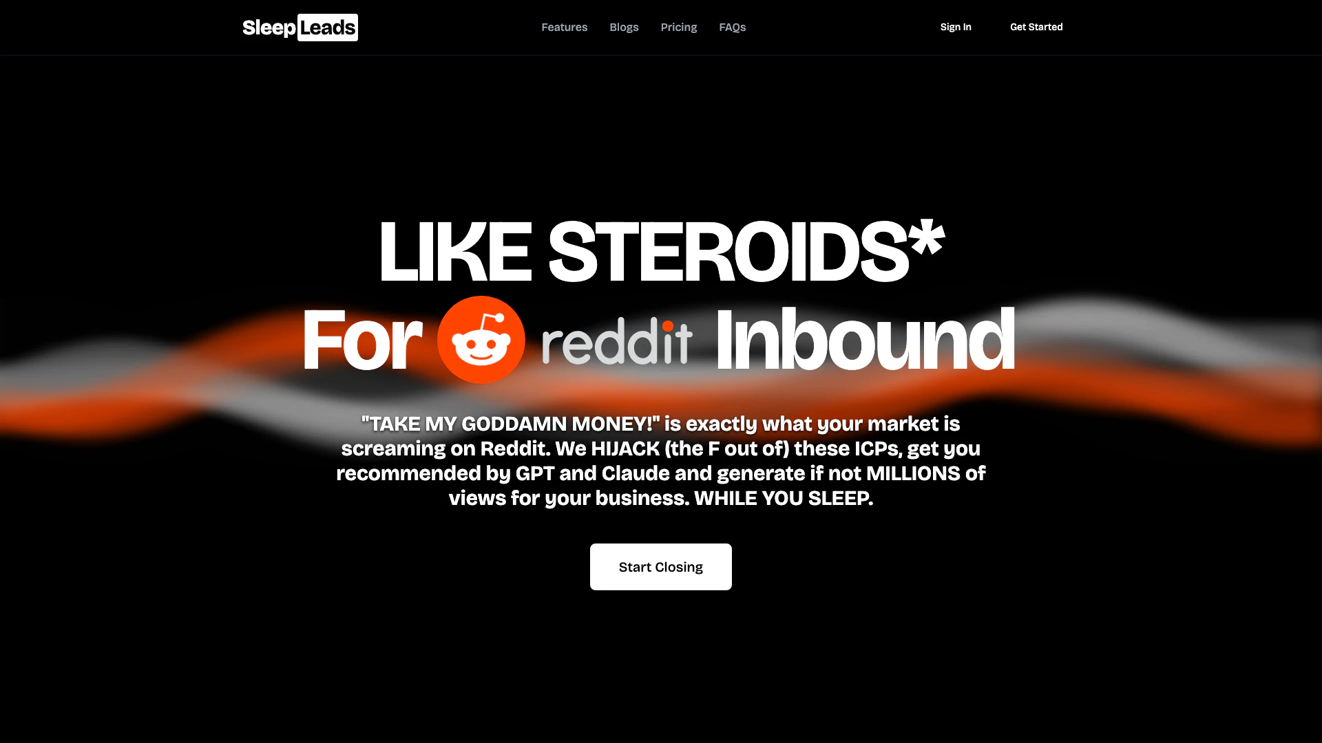 Sleepleads website screenshot showing SleepLeads is an innovative tool that ha... interface and features