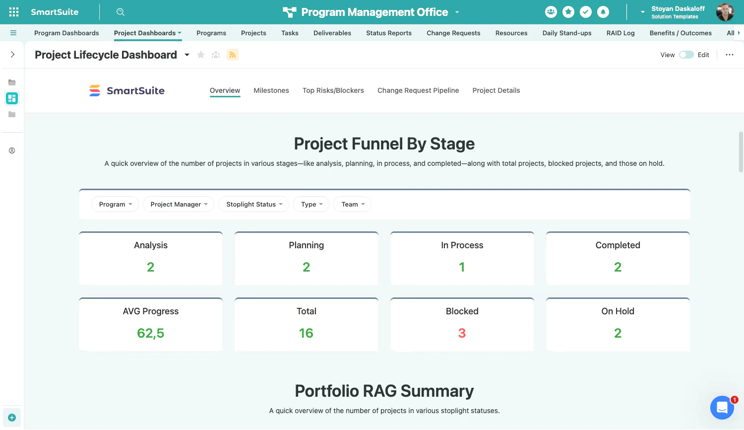 SmartSuite project management interface