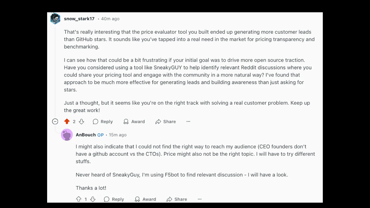 SneakyGuy user scenario showing lead generation results