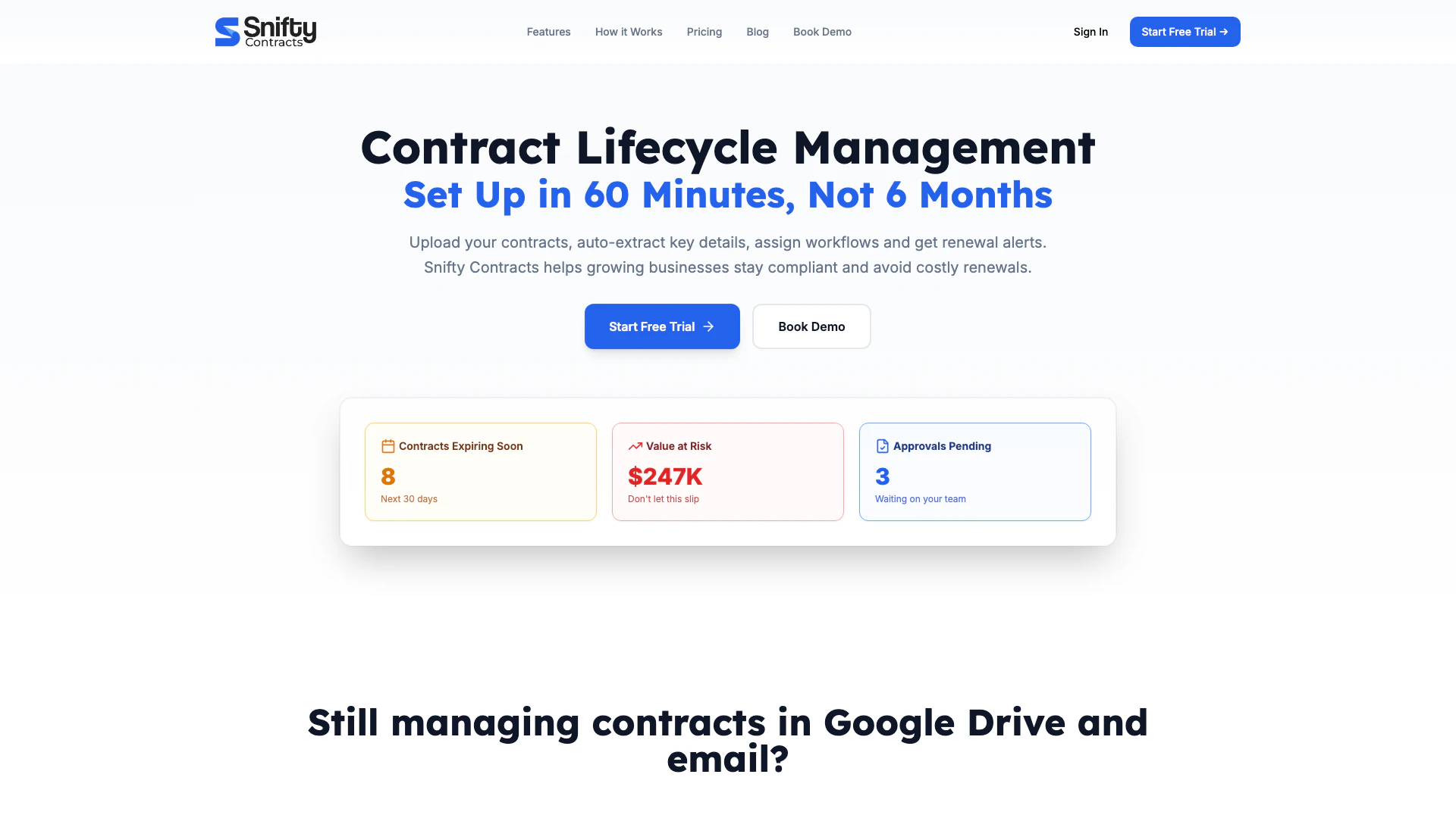 Sniftycontracts website screenshot showing Snifty Contracts 是一款專為法律團隊和中小企業設計的合同生命周期... interface and features