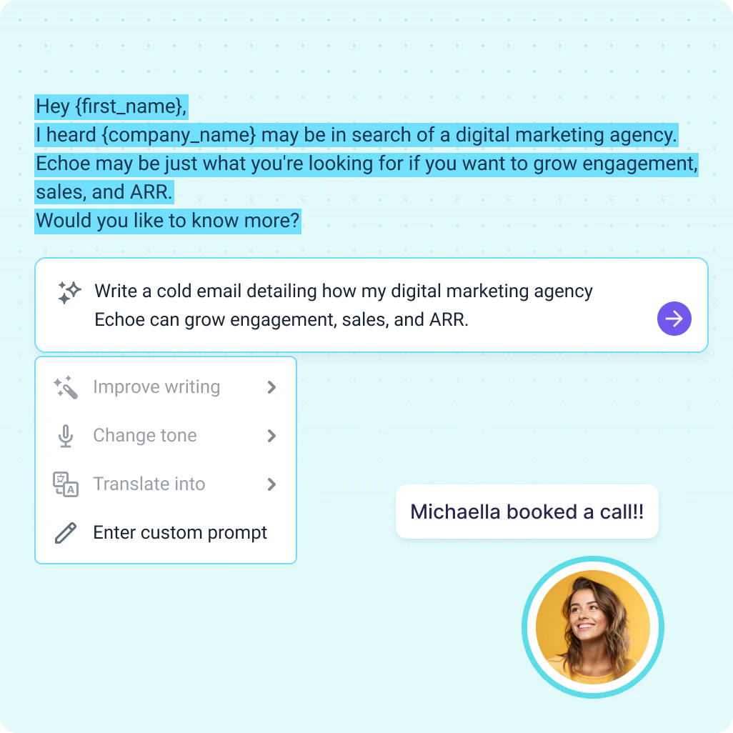 Snov AI Email Writer usage step screenshot - Add a few details