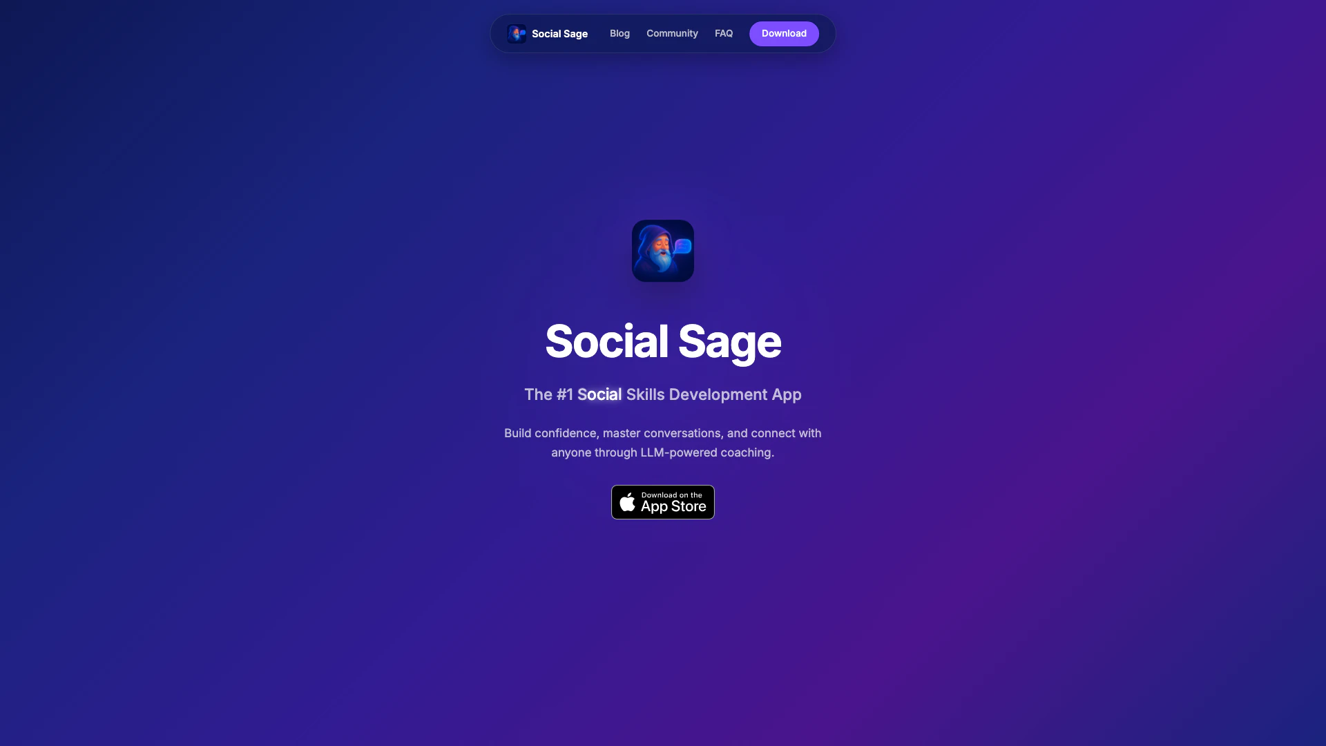 Socialsage website screenshot showing 社交智者通过人工智能驱动的对话练习和实时语音分析,帮助您克服社交焦虑、改善公众演... interface and features