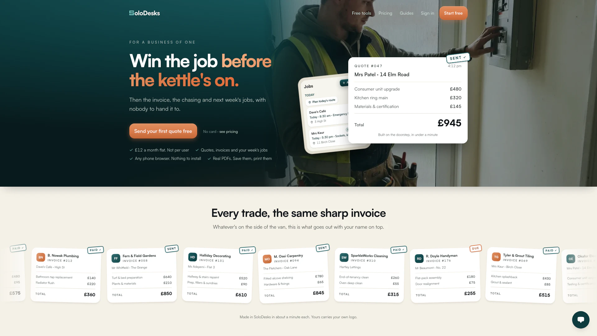 Solodesks website screenshot showing Solodesks provides an easy solution for ... interface and features