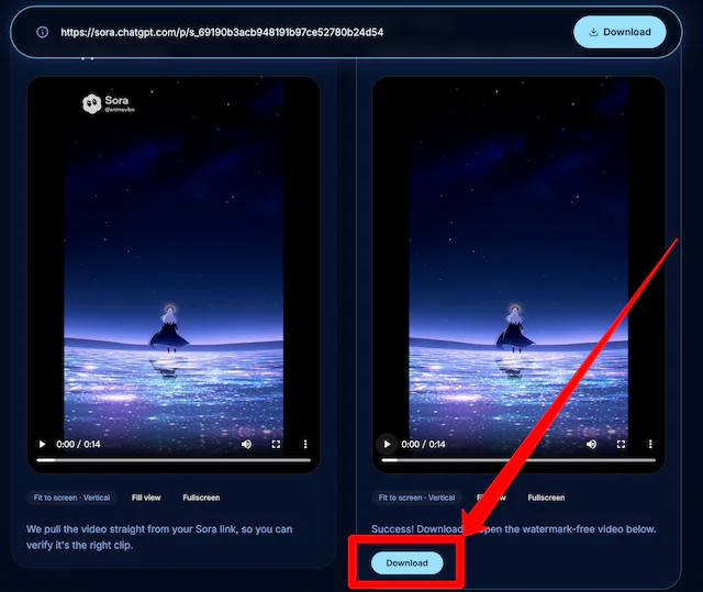 Screenshot showing download state on Sorawatermarkremoverai